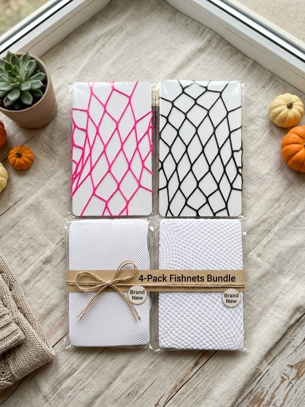 NWT 4-Pack Fishnet Stockings  Variety Pack White, Hot Pink & Black